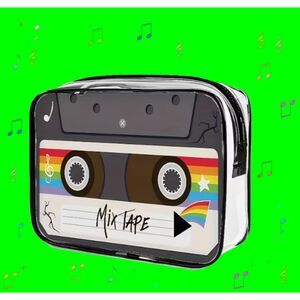 Retro Vintage Style Mixed Tape Clear Bag Makeup Travel Craft Supplies Storage